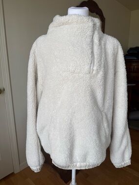 Athleta Sherpa Fleece Pullover Quarter Zip Cream Teddy Jacket Cozy Size Large L